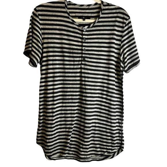 7  For All Mankind Black White Stripe Henley Tee Top Women’s Small #AM4550V17 - Picture 1 of 9